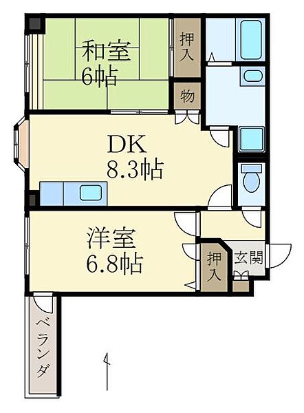 シャンティイ田中町 ｜和歌山県和歌山市田中町5丁目(賃貸マンション2DK・7階・48.60㎡)の写真 その2