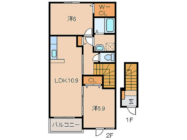 セイル・フィールド ｜和歌山県紀の川市貴志川町丸栖(賃貸アパート2LDK・2階・57.21㎡)の写真 その2