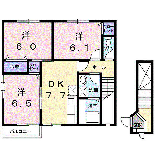 和歌山県和歌山市松島(賃貸アパート3DK・2階・63.65㎡)の写真 その2