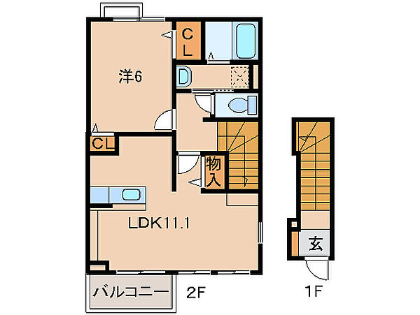 和歌山県和歌山市船所(賃貸アパート1LDK・2階・46.09㎡)の写真 その2