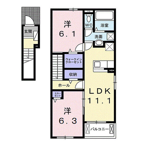 和歌山県橋本市隅田町中島(賃貸アパート2LDK・2階・58.57㎡)の写真 その2