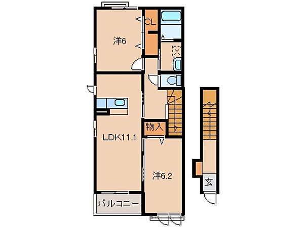 和歌山県和歌山市小雑賀(賃貸アパート2LDK・2階・58.21㎡)の写真 その2