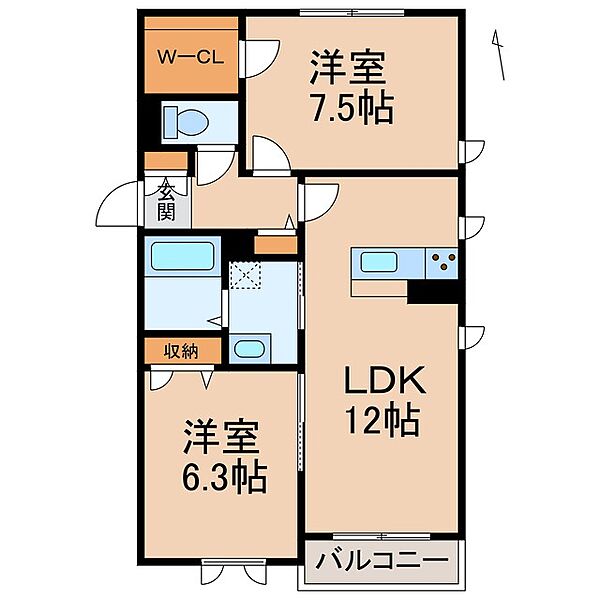 和歌山県橋本市高野口町向島(賃貸アパート2LDK・2階・59.22㎡)の写真 その2