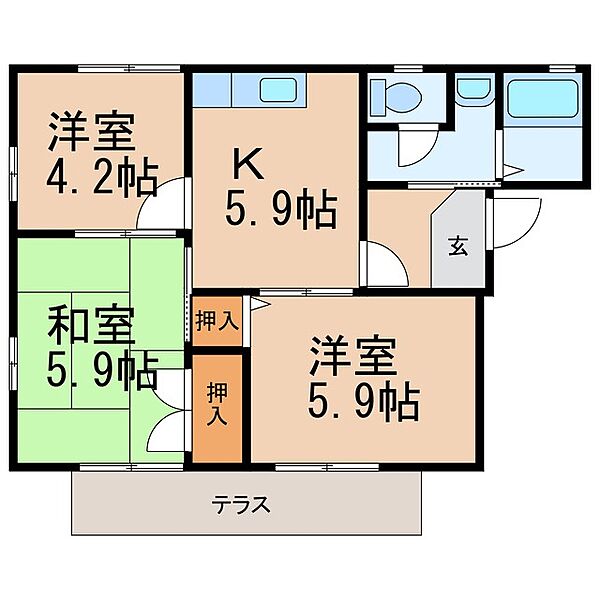 和歌山県和歌山市加納(賃貸アパート3K・1階・48.90㎡)の写真 その2