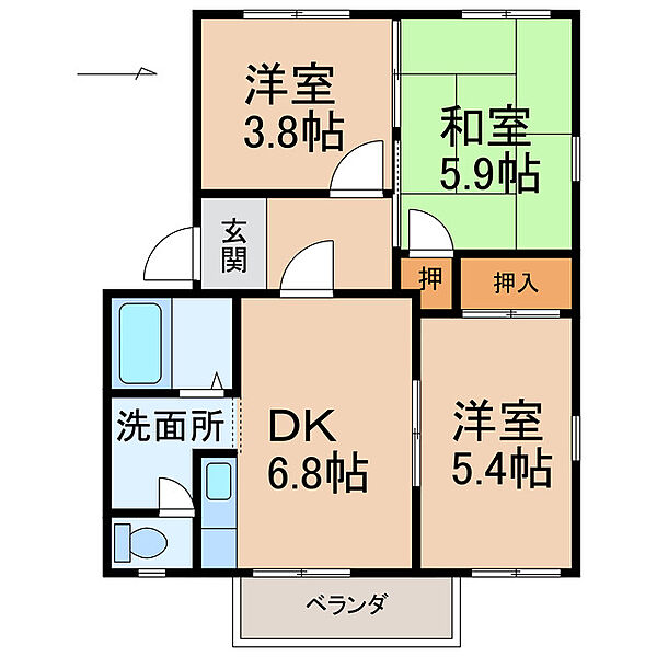 フレグランス船所II ｜和歌山県和歌山市船所(賃貸アパート3DK・1階・50.90㎡)の写真 その2