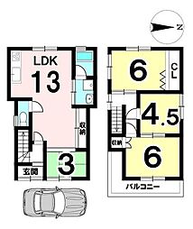中古戸建　桜井市新屋敷 4LDKの間取り