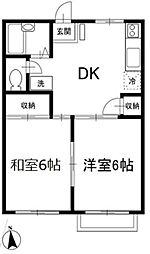 コート平塚A棟 2DKの間取図画像