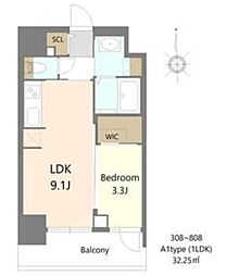 S-RESIDENCE松屋町asence 1LDKの間取図画像