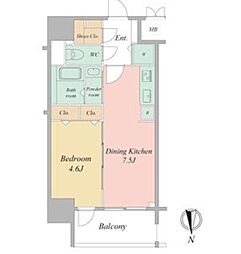 ブラウ本町東 1DKの間取図画像