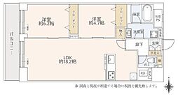 難波スカイハイツ 2LDKの間取図画像