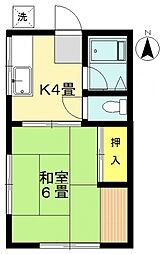 大善ハイツ 2階1Kの間取り