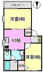 メゾン芙蓉 2DKの間取図画像