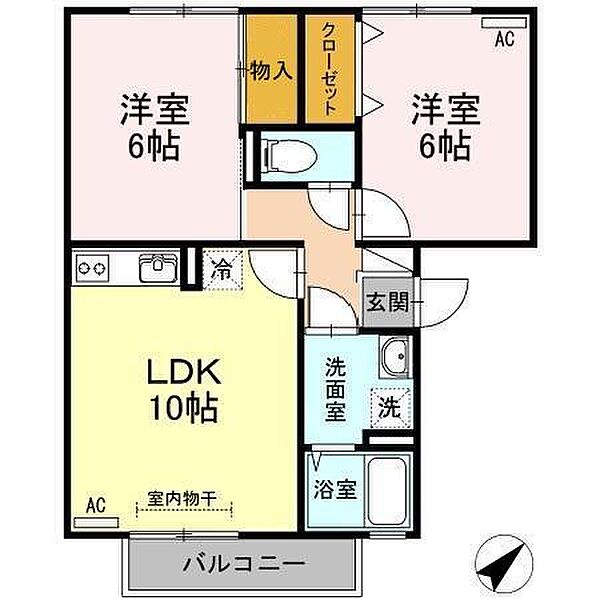 エスポワール松本B棟 201｜鳥取県米子市旗ヶ崎6丁目(賃貸アパート2LDK・1階・52.00㎡)の写真 その2