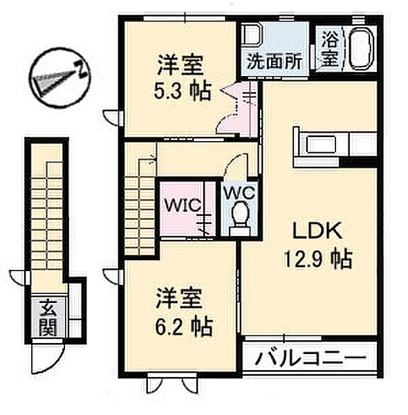 フェリーチェ　B棟 203｜鳥取県米子市車尾4丁目(賃貸アパート2LDK・2階・61.63㎡)の写真 その2