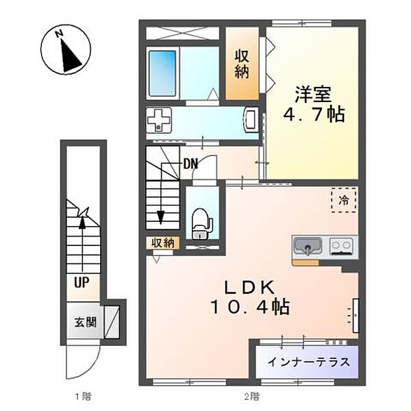 ボンヌールＨ＆Ｍ 207｜鳥取県米子市米原8丁目(賃貸アパート1LDK・2階・44.36㎡)の写真 その2