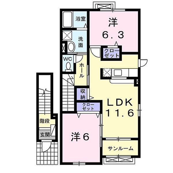 プラシード　ピアッツァ 205｜鳥取県米子市河崎(賃貸アパート2LDK・2階・61.21㎡)の写真 その2