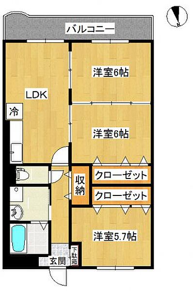 スカイマンションＣ 303｜鳥取県米子市西福原8丁目(賃貸マンション3LDK・3階・68.30㎡)の写真 その2