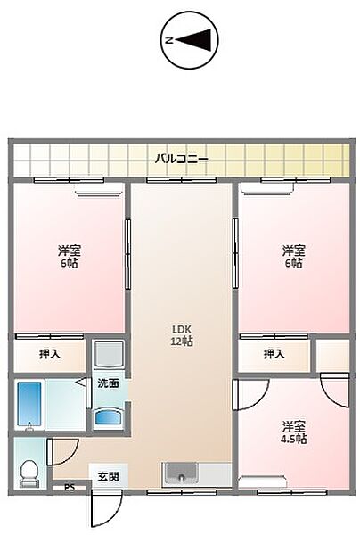 メゾンパティオC 205｜鳥取県米子市皆生新田2丁目(賃貸アパート3LDK・2階・59.62㎡)の写真 その2