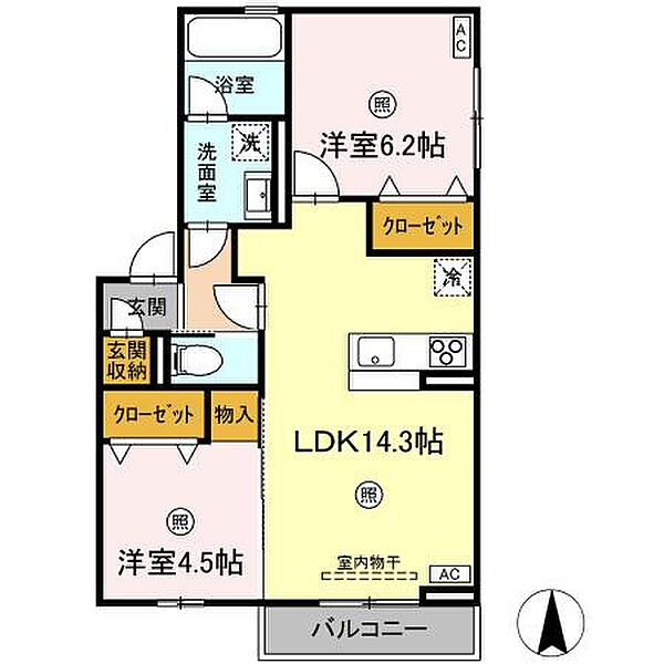 ル　スリール 301｜鳥取県米子市陰田町(賃貸アパート2LDK・3階・58.37㎡)の写真 その2