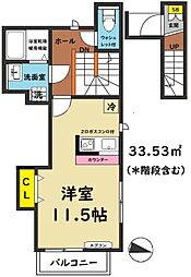 レフィナード小竹 2階ワンルームの間取り
