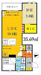 カーサクレール 1LDKの間取図画像