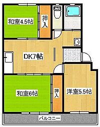 マンション野津 3DKの間取図画像