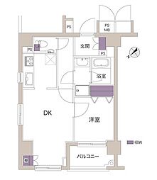 パロス新富町 1DKの間取図画像