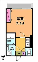 月村マンションNo.4 2階1Kの間取り