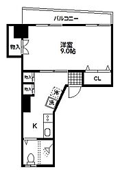 益谷ハイツ 2階1Kの間取り