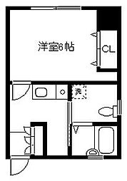 響SOU 2階1Kの間取り