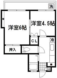鈴木マンション 2階2Kの間取り