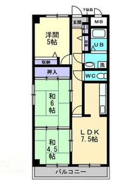 香川県高松市上之町１丁目(賃貸マンション3DK・4階・62.06㎡)の写真 その4