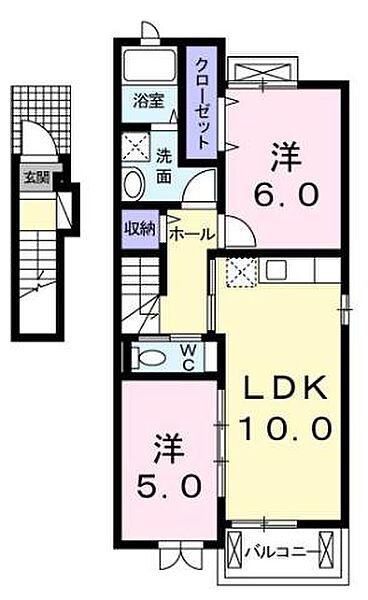 香川県坂出市江尻町(賃貸アパート2LDK・2階・54.40㎡)の写真 その2