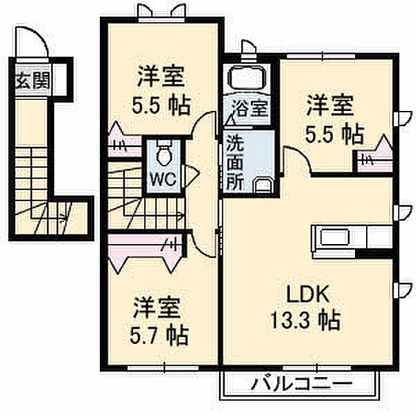 香川県高松市林町(賃貸アパート3LDK・2階・70.43㎡)の写真 その4