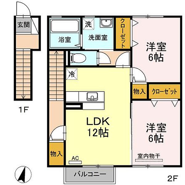 香川県高松市中間町(賃貸アパート2LDK・2階・65.06㎡)の写真 その4