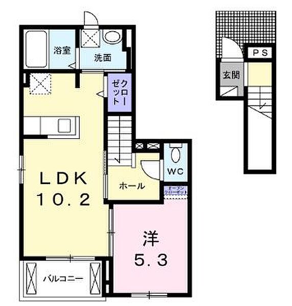 香川県高松市太田下町(賃貸アパート1LDK・2階・42.56㎡)の写真 その4