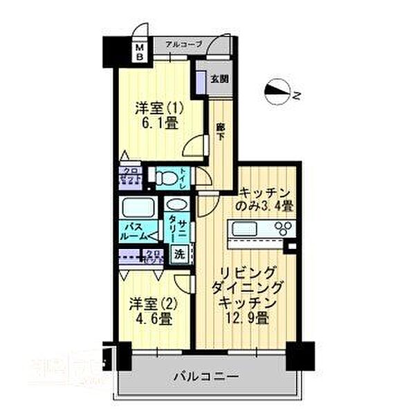 香川県高松市多賀町２丁目(賃貸マンション2LDK・2階・54.51㎡)の写真 その4