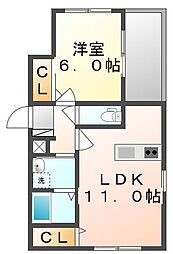 JR高徳線 昭和町駅 徒歩1分の賃貸アパート 3階1LDKの間取り