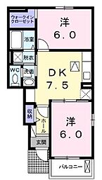 JR予讃線 宇多津駅 5kmの賃貸アパート 1階2DKの間取り