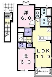 JR予讃線 八十場駅 6.2kmの賃貸アパート 2階2LDKの間取り