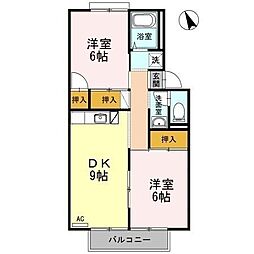 JR予讃線 香西駅 徒歩3分の賃貸アパート 2階2DKの間取り