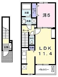 JR予讃線 宇多津駅 徒歩32分の賃貸アパート 2階1LDKの間取り