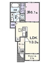JR予讃線 宇多津駅 4.3kmの賃貸アパート 1階1LDKの間取り