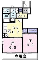 高松琴平電気鉄道長尾線 池戸駅 3.1kmの賃貸アパート 1階2DKの間取り