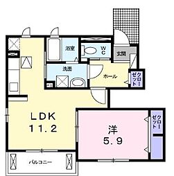 JR高徳線 三本松駅 徒歩34分の賃貸アパート 1階1LDKの間取り