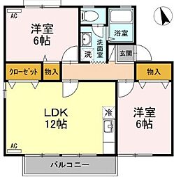 JR予讃線 香西駅 徒歩6分の賃貸アパート 2階2LDKの間取り
