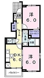 JR瀬戸大橋線 坂出駅 4.1kmの賃貸アパート 1階2DKの間取り