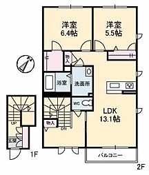 JR土讃線 善通寺駅 徒歩30分の賃貸アパート 2階2LDKの間取り