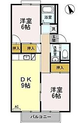 JR予讃線 香西駅 徒歩3分の賃貸アパート 1階2DKの間取り