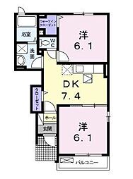 JR土讃線 多度津駅 徒歩27分の賃貸アパート 1階2DKの間取り